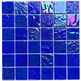 48x48mm مربع الفسيفساء الزجاجية الزرقاء تأثير قزحي الألوان
